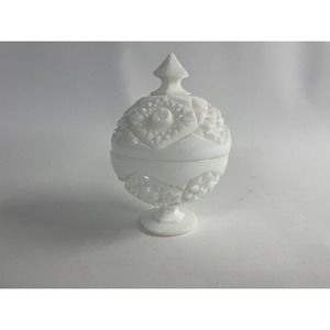 Kemple Hobstar & Fan Milk Glass Covered Candy Dish